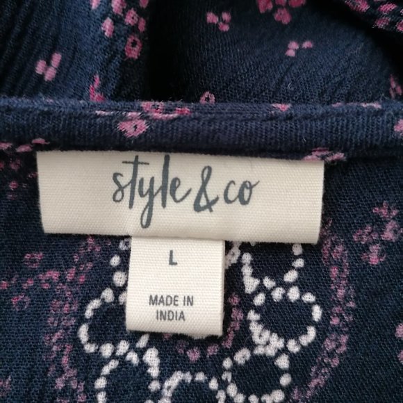 Style & Co Womens Blue Round Neck Bell Sleeve Embroidered Floral Blouse Size L - Picture 5 of 7